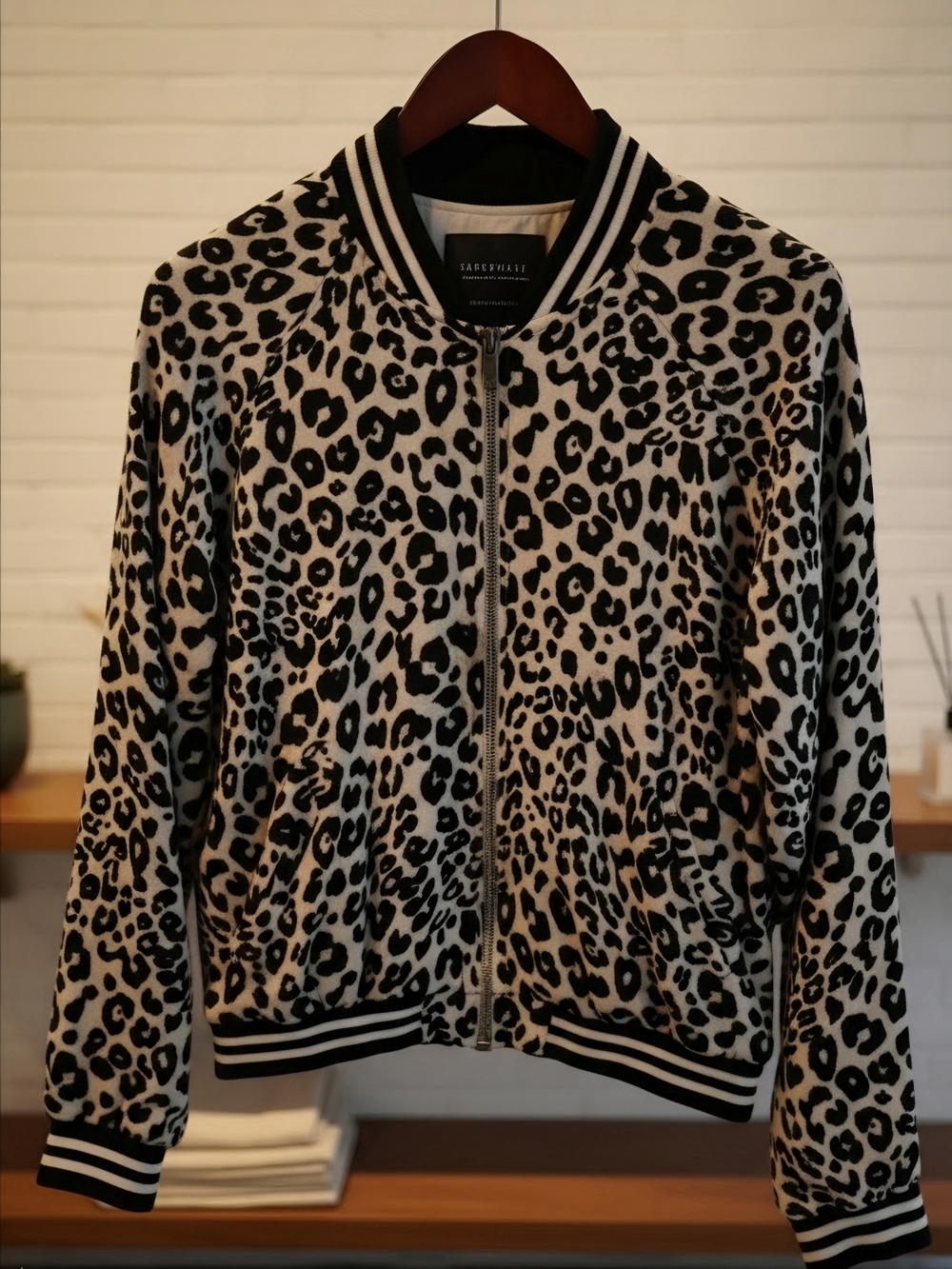 Sanctuary Leopard-Print Bomber Jacket in Black & Cream